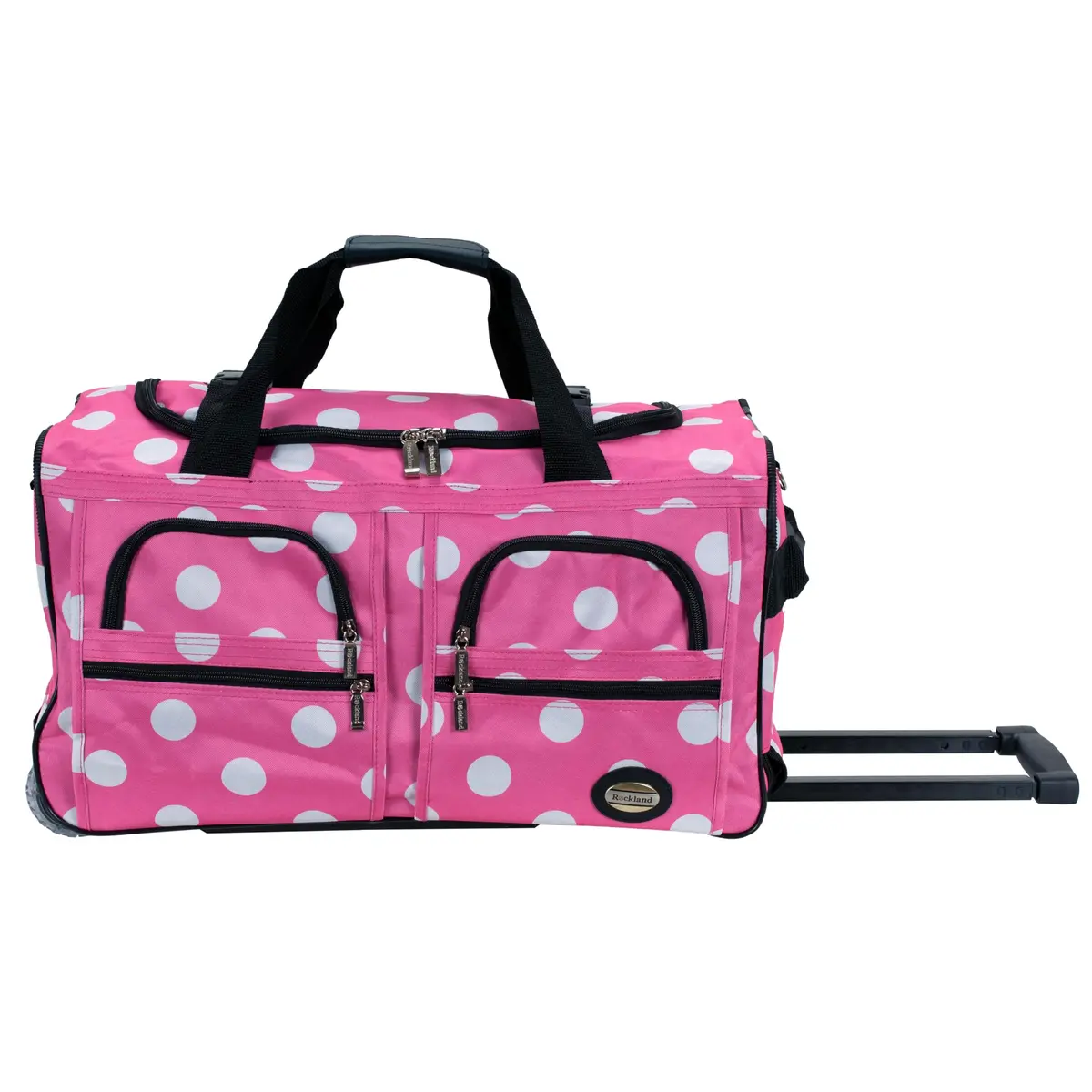 Rockland 22" Pink Dot Polyester Rolling Duffel Bag | Heavy Duty Wheels & Spacious Main Compartment - main product image