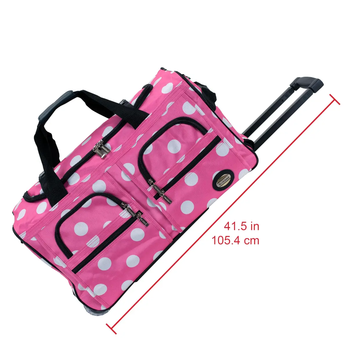 Rockland 22" Pink Dot Polyester Rolling Duffel Bag | Heavy Duty Wheels & Spacious Main Compartment - view 7