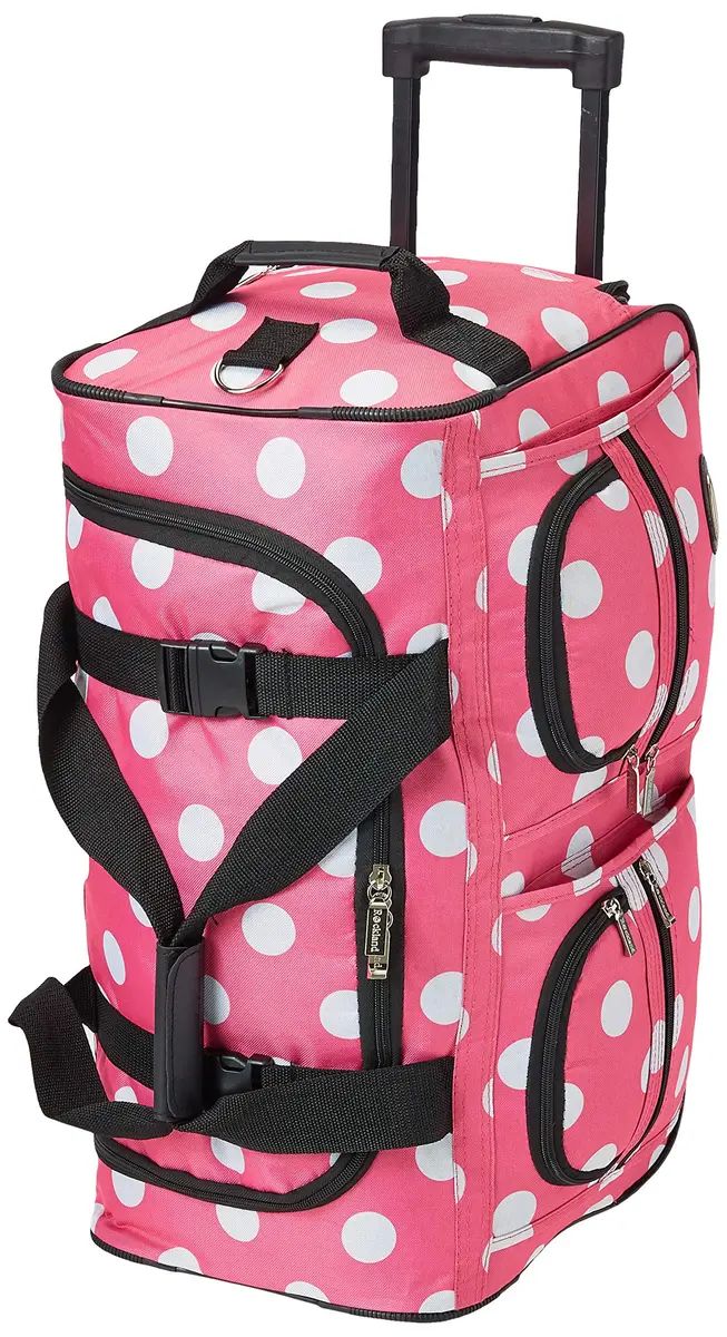 Rockland 22" Pink Dot Polyester Rolling Duffel Bag | Heavy Duty Wheels & Spacious Main Compartment - view 4