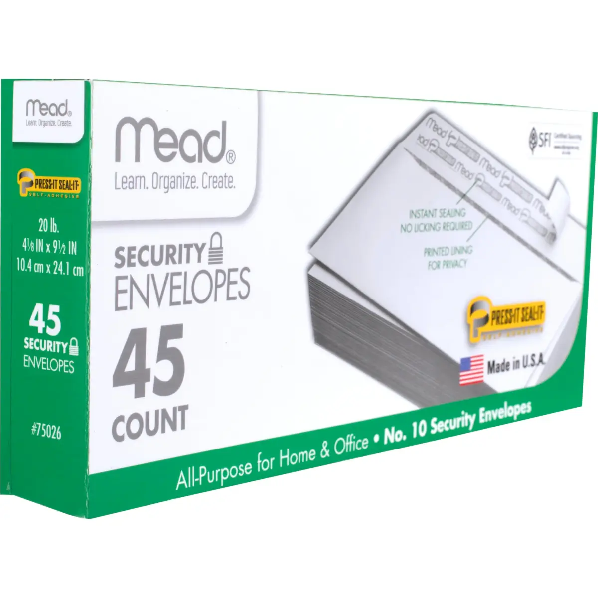 Mead #10 Security Business Envelopes 4-1/8" x 9-1/2" (45 Count) | Peel & Seal Privacy Lined - view 5