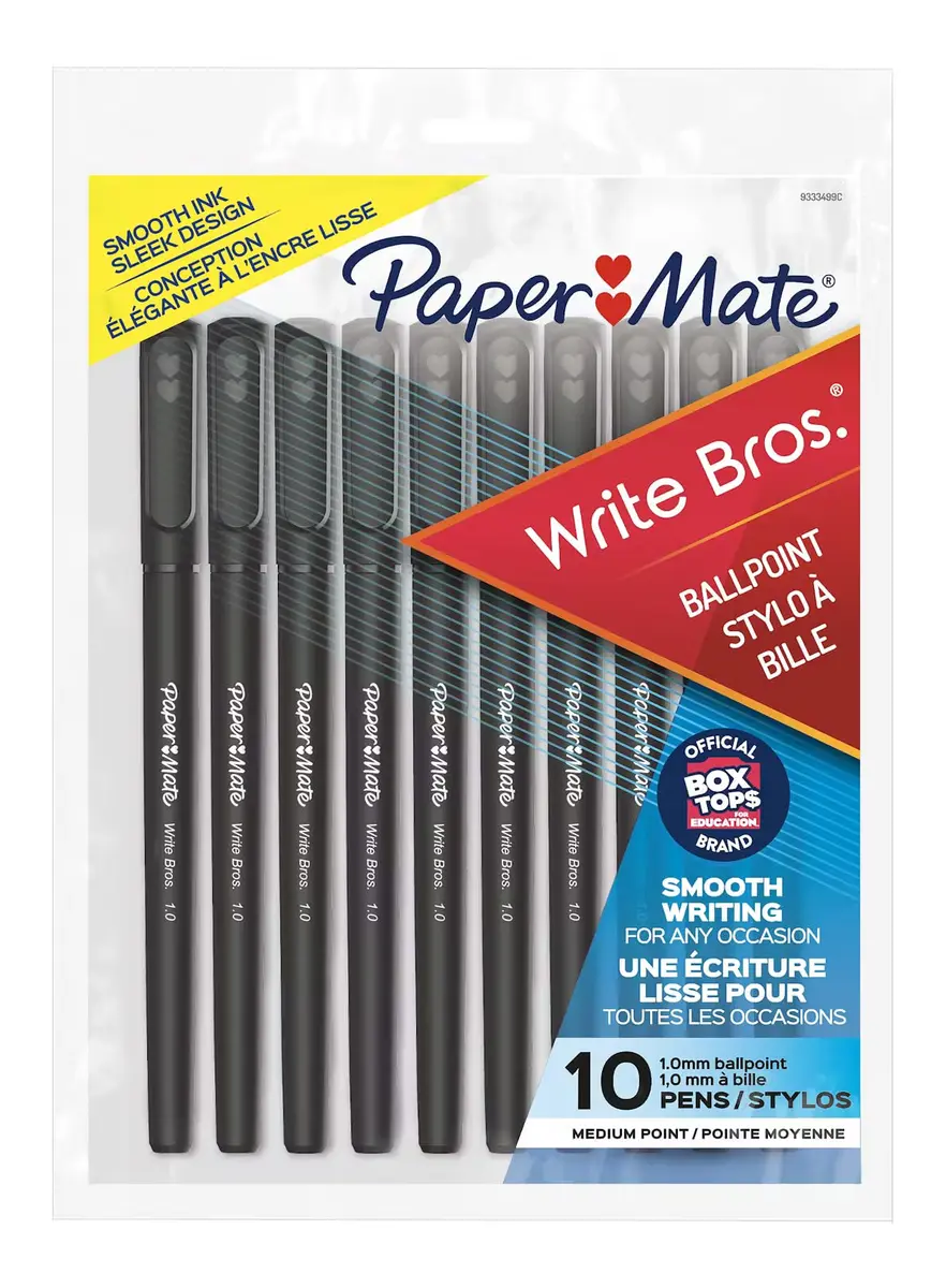 Paper Mate Write Bros Ballpoint Pens 10 Pack | Medium Point Black Ink Reliable Writing - main product image
