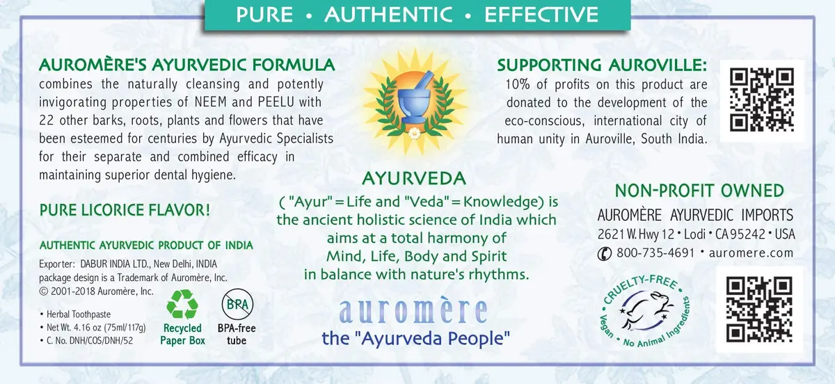 Auromere Ayurvedic Herbal Neem & Clove Toothpaste Mint-Free 118ml (4.16 oz) | Natural Oral Hygiene - view 2
