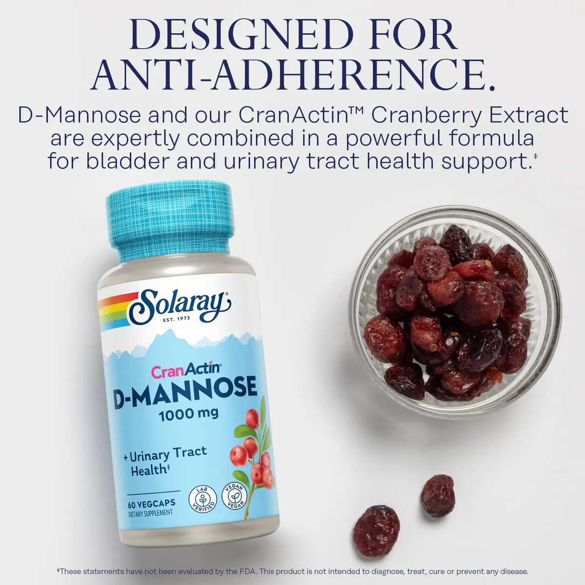 SOLARAY D-Mannose with CranActin Cranberry Supplement 60 Count | Urinary Tract Support & Wellness - view 3