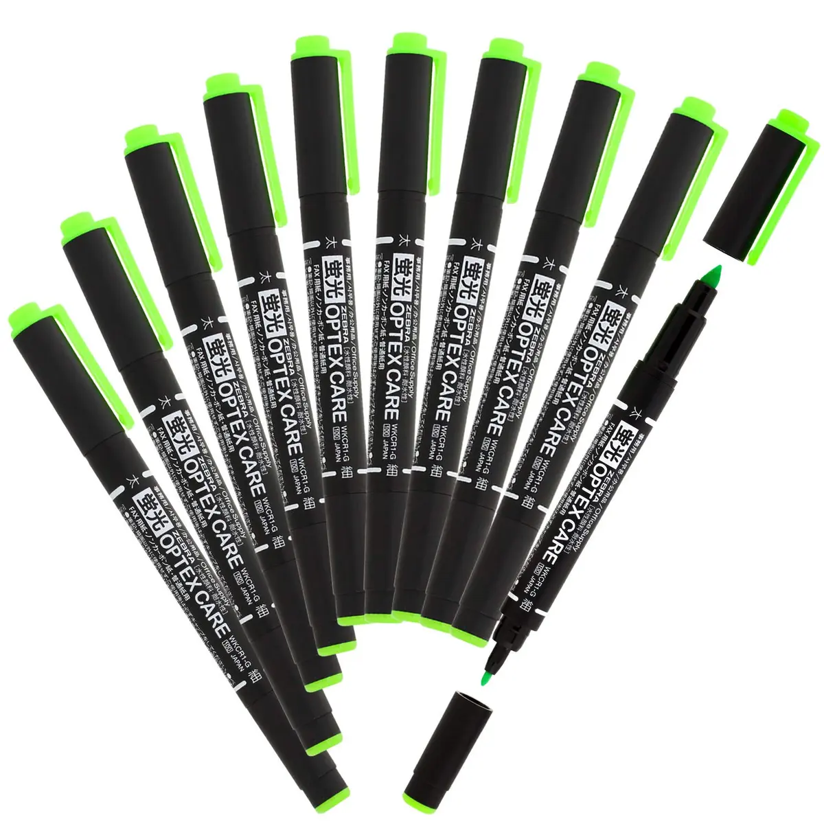 ゼブラ(ZEBRA) Highlighter Optex Care Green | Water-Resistant Fluorescent Marking Pen 10 Pack - main product image