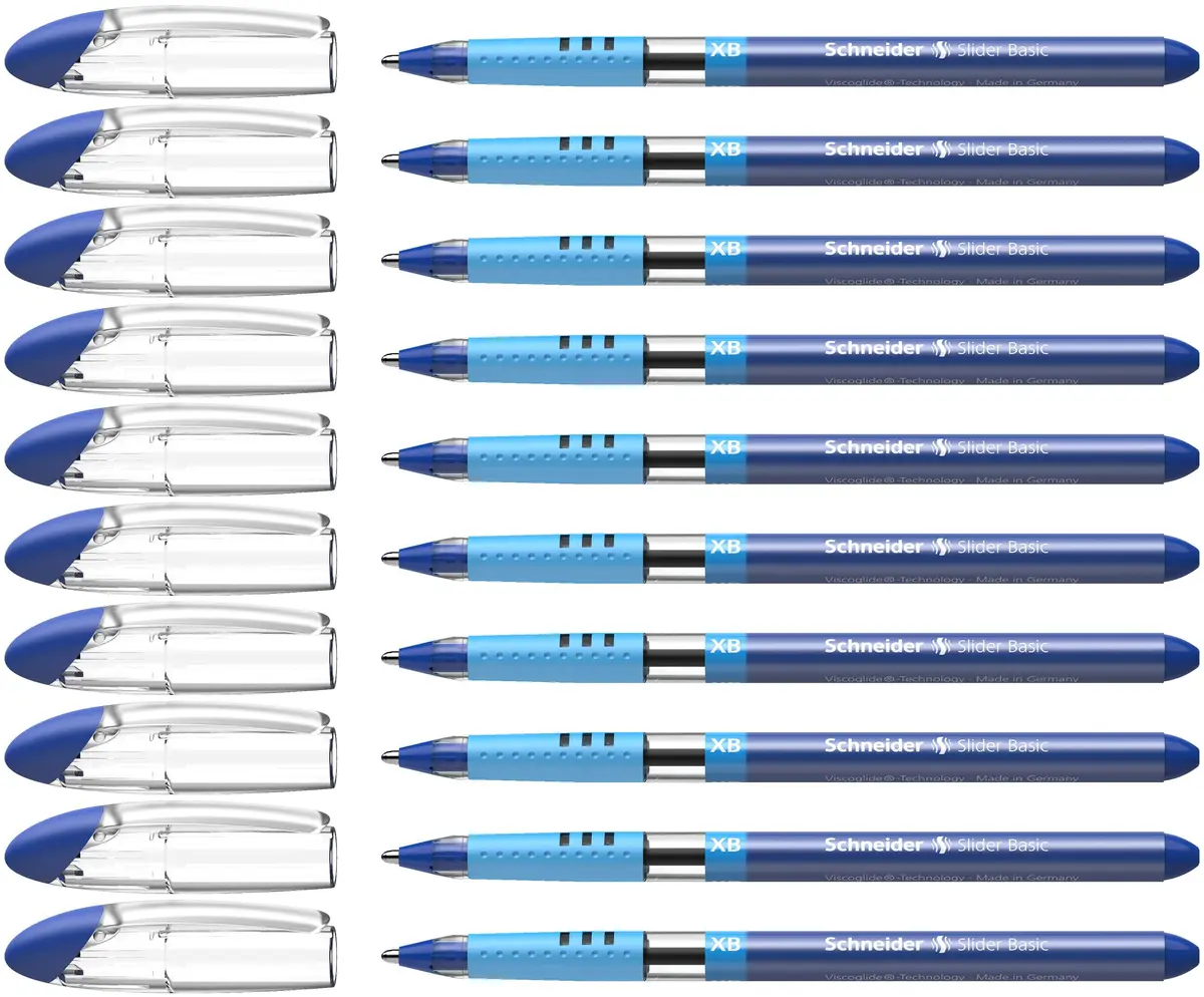 Schneider Slider Basic XB Ballpoint Pen, 1.4mm Blue Ink, Box of 10 Pens | Viscoglide Technology - main product image