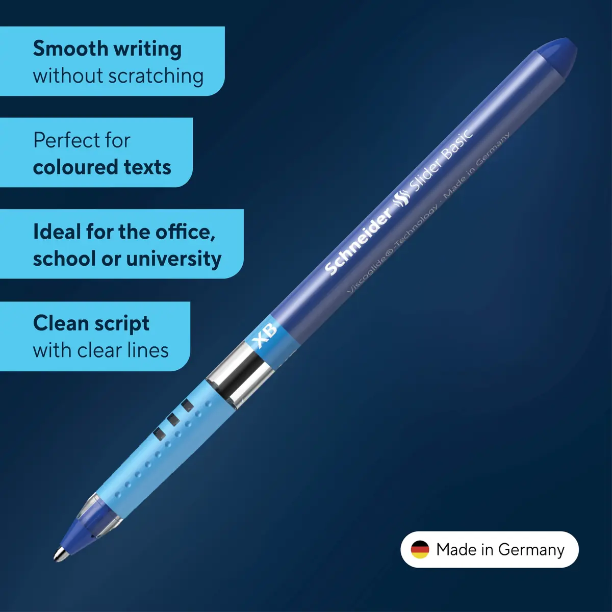 Schneider Slider Basic XB Ballpoint Pen, 1.4mm Blue Ink, Box of 10 Pens | Viscoglide Technology - view 2
