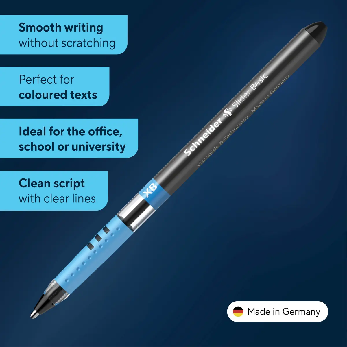 Schneider Slider Basic XB Ballpoint Pen 1.4mm Black Ink (10-Pack) | Smooth Viscoglide Ink Flow - view 2