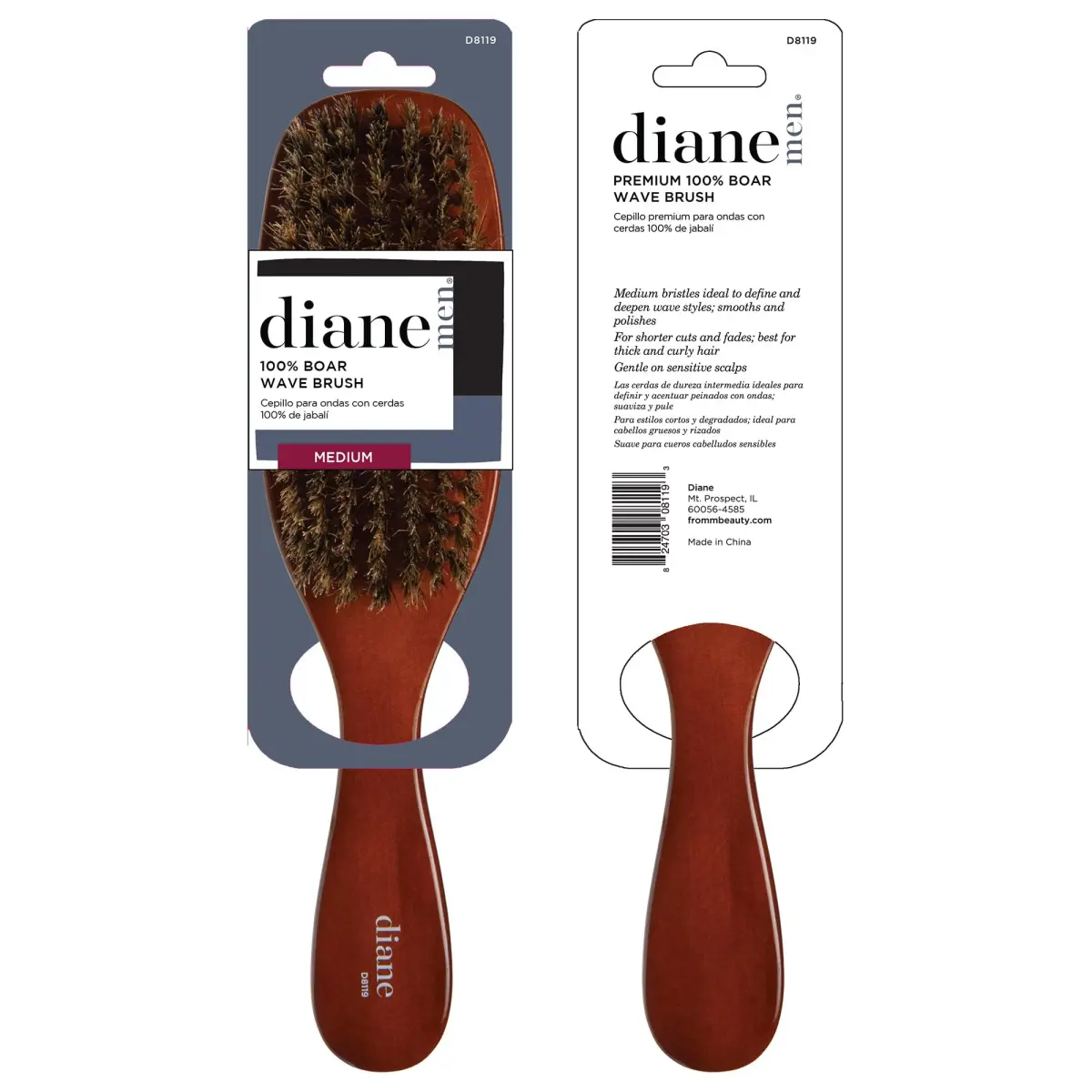 Diane Premium 100% Boar Wave Brush for Men – Medium Bristles, 9.13" L | Detangles, Smooths, Styles Waves - view 6