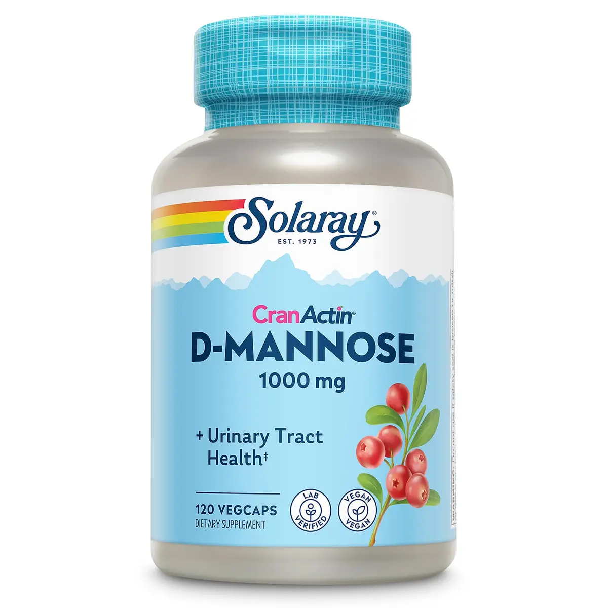 SOLARAY D-Mannose with CranActin Cranberry Supplement 120 Count | Urinary Support & Antioxidant Boost - main product image