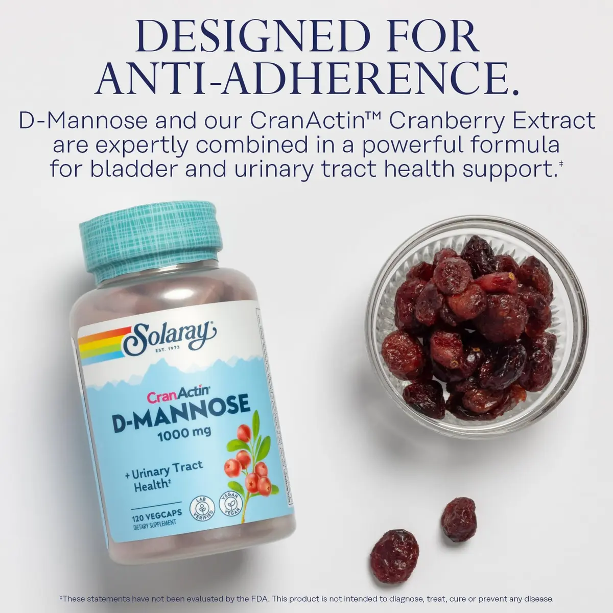 SOLARAY D-Mannose with CranActin Cranberry Supplement 120 Count | Urinary Support & Antioxidant Boost - view 3