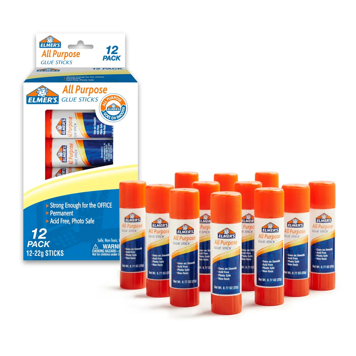 Elmer's All Purpose Glue Sticks, Washable & Non-Toxic, Clear, 22g, 12 Pack | Safe, Easy & Versatile for Crafts & School - main product image