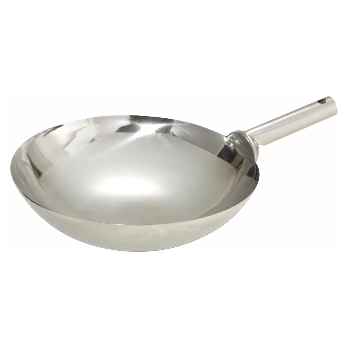 Winco 16" Welded Joint Stainless Steel Wok | Mirror Finish, Gas & Induction Compatible - main product image