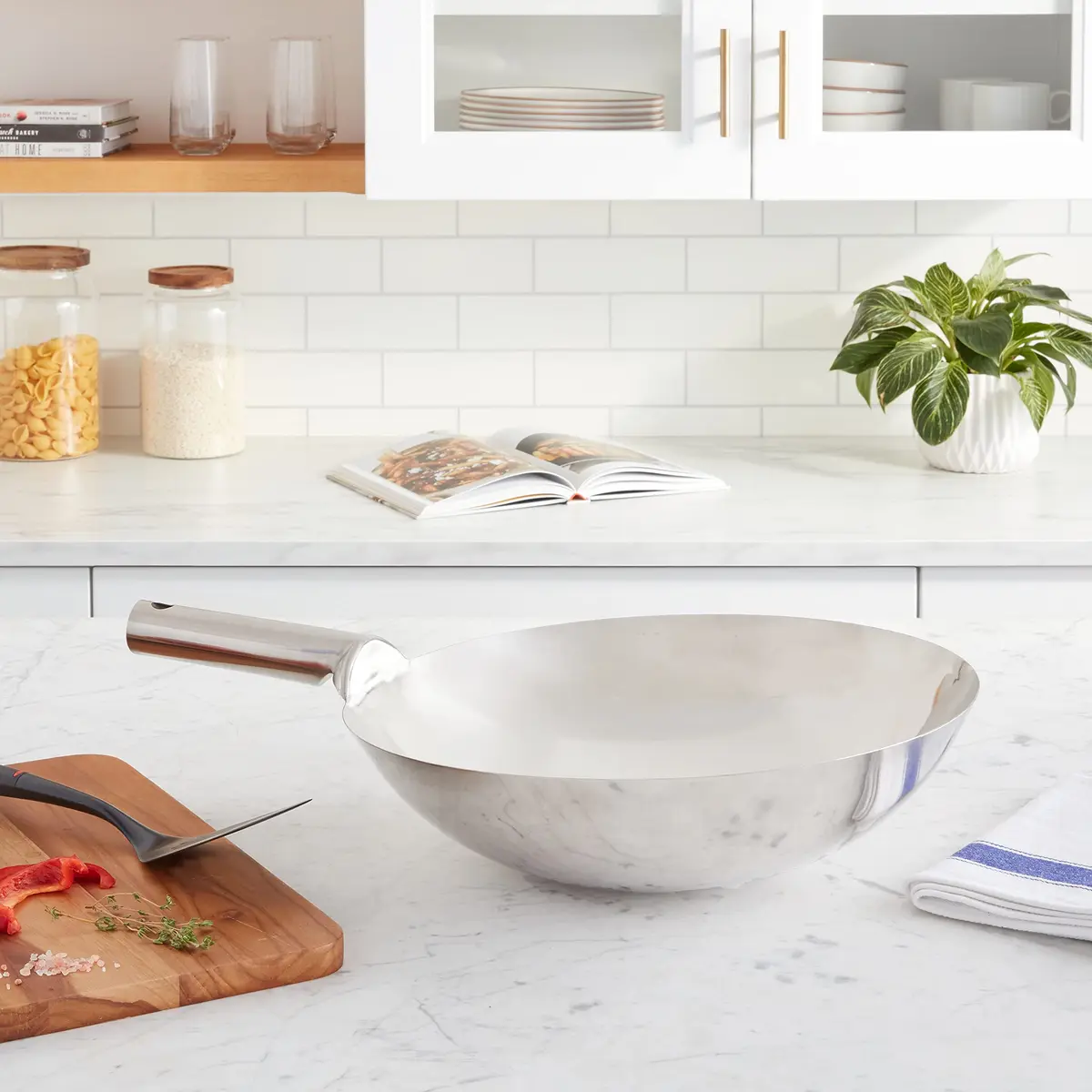 Winco 16" Welded Joint Stainless Steel Wok | Mirror Finish, Gas & Induction Compatible - view 2