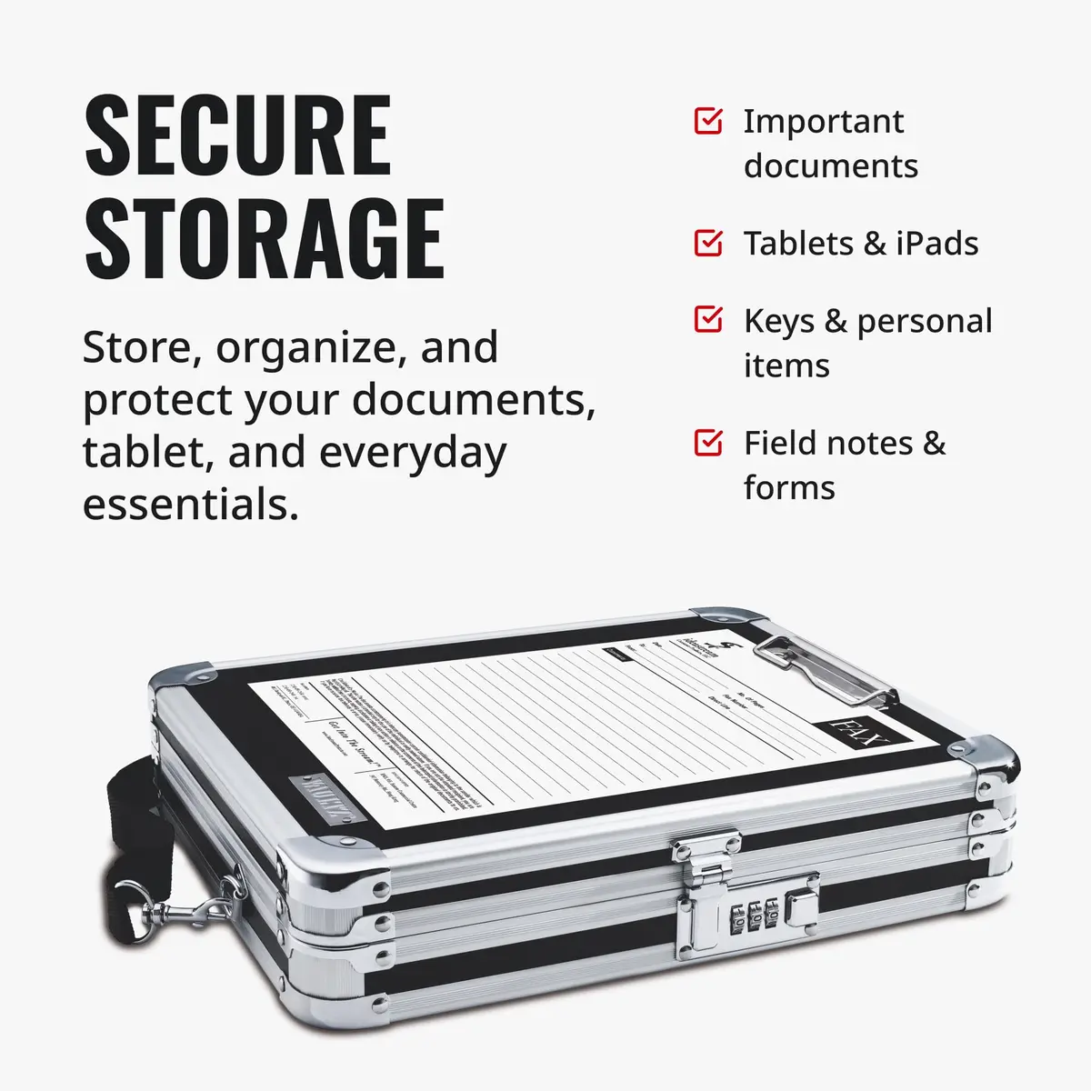 Vaultz Locking Storage Clipboard with Combination Lock, Black | Secure Office & Field Organizer - view 3