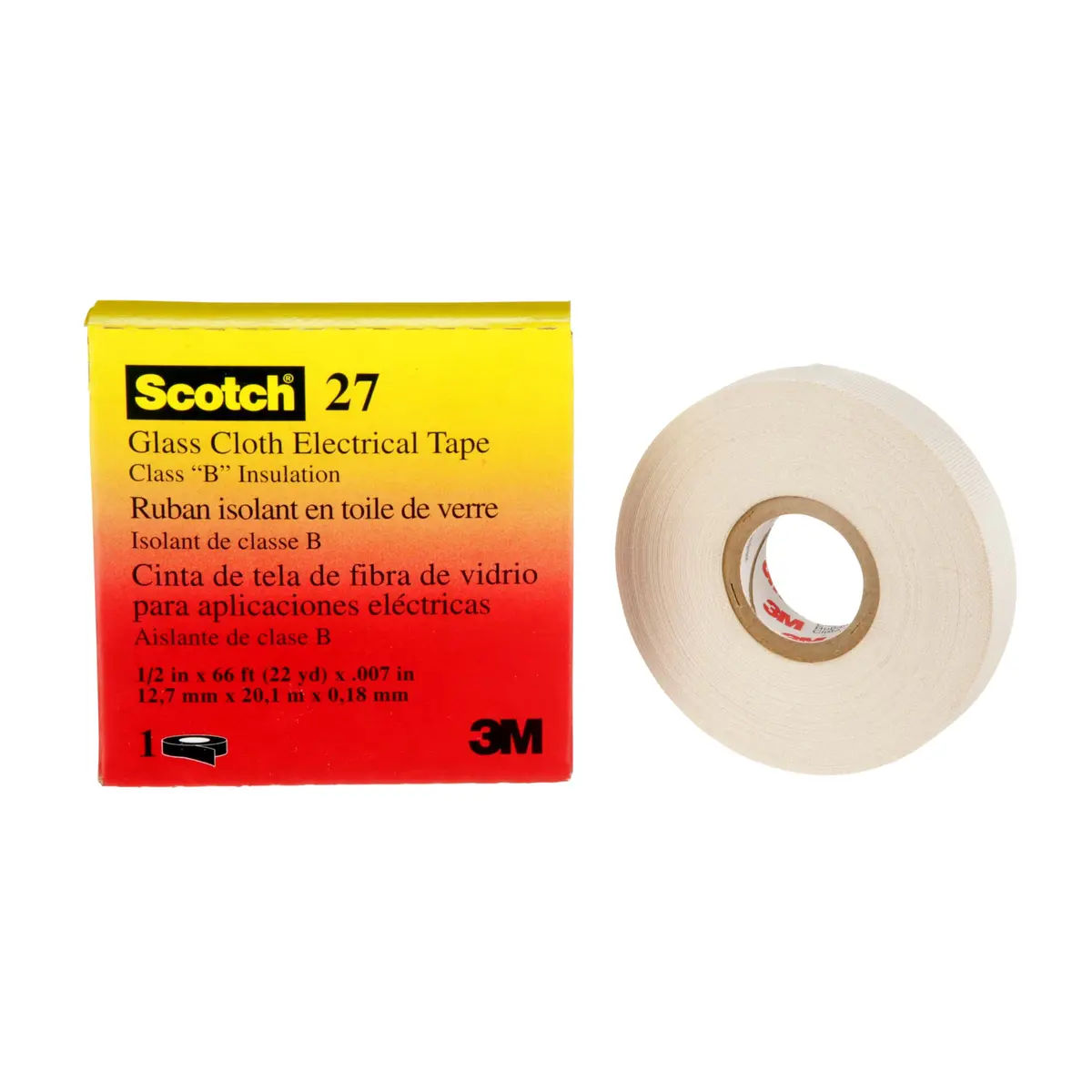 3M Glass Cloth Electrical Tape 27 1/2 in x 66 ft | High Temp, 600V Rated, Non-Corrosive Adhesive - main product image