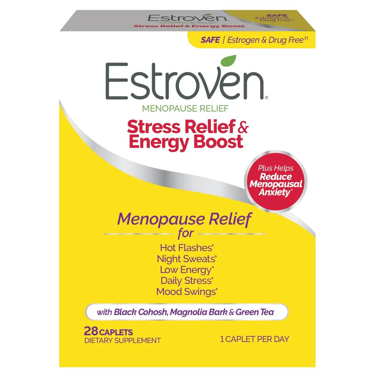 Estroven Stress Relief & Energy Boost for Menopause, 28 Count | Supports Hot Flashes & Fatigue - main product image