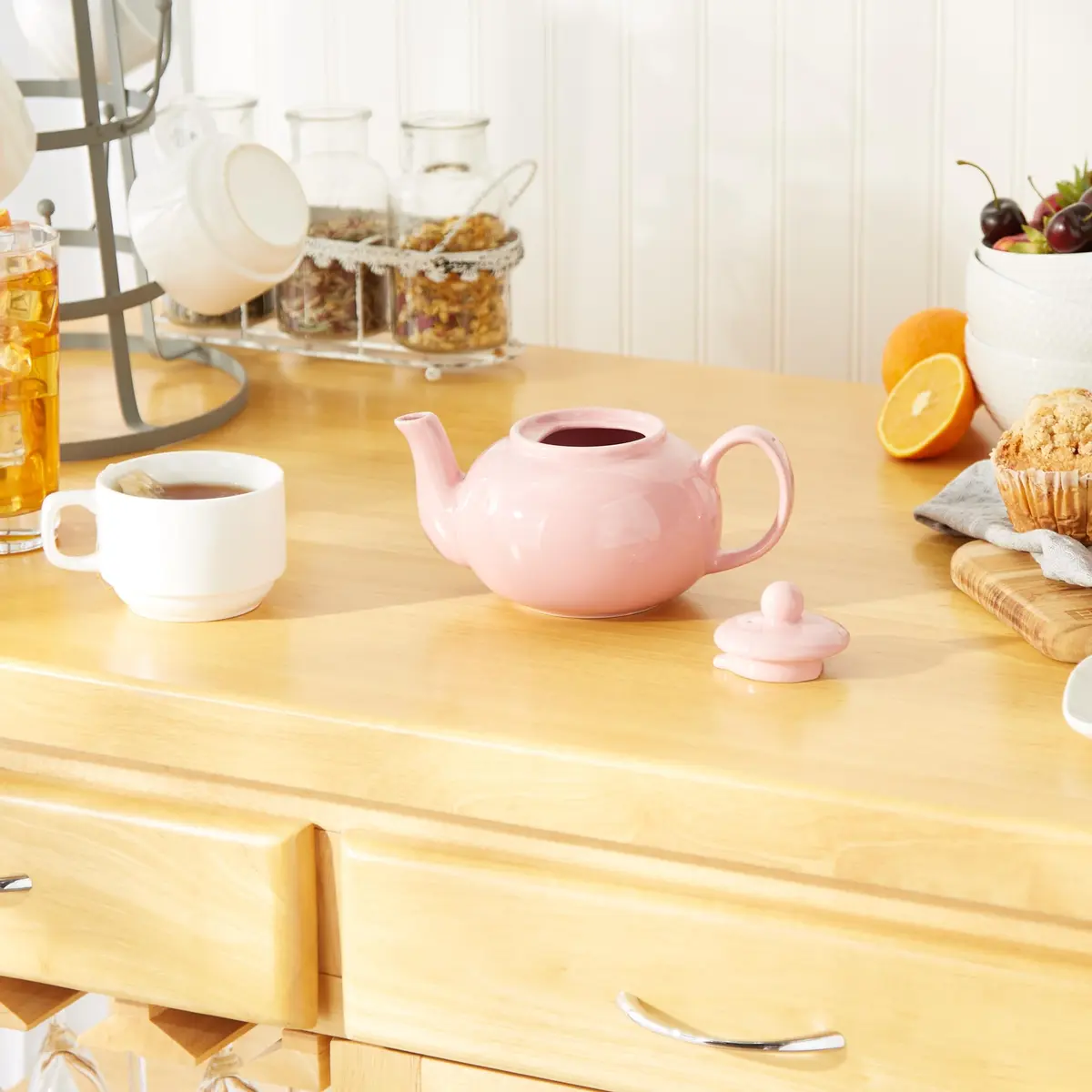 RSVP International Stoneware Teapot Collection, Microwave & Dishwasher Safe, 42 oz, Pink - view 3