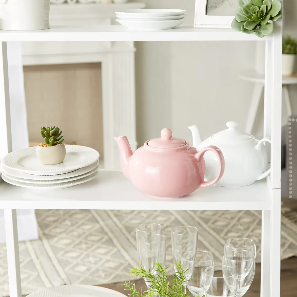 RSVP International Stoneware Teapot Collection, Microwave & Dishwasher Safe, 42 oz, Pink - view 4