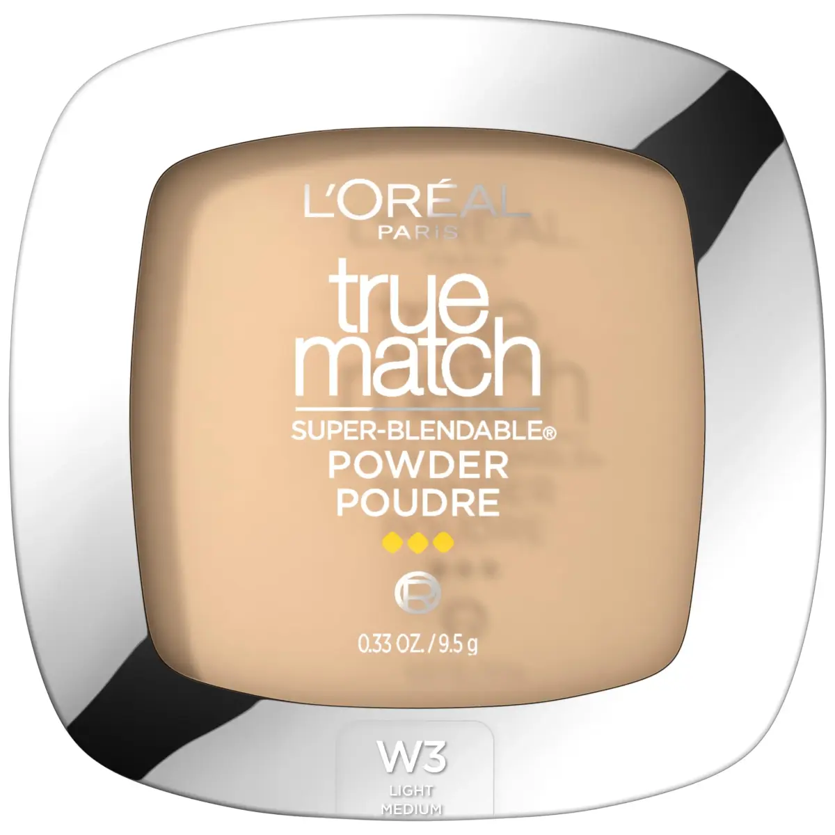 L'Oreal Paris True Match Super Blendable Oil-Free Powder Foundation W3 Light Medium 0.33 oz | Matches Skin Tone & Texture - main product image