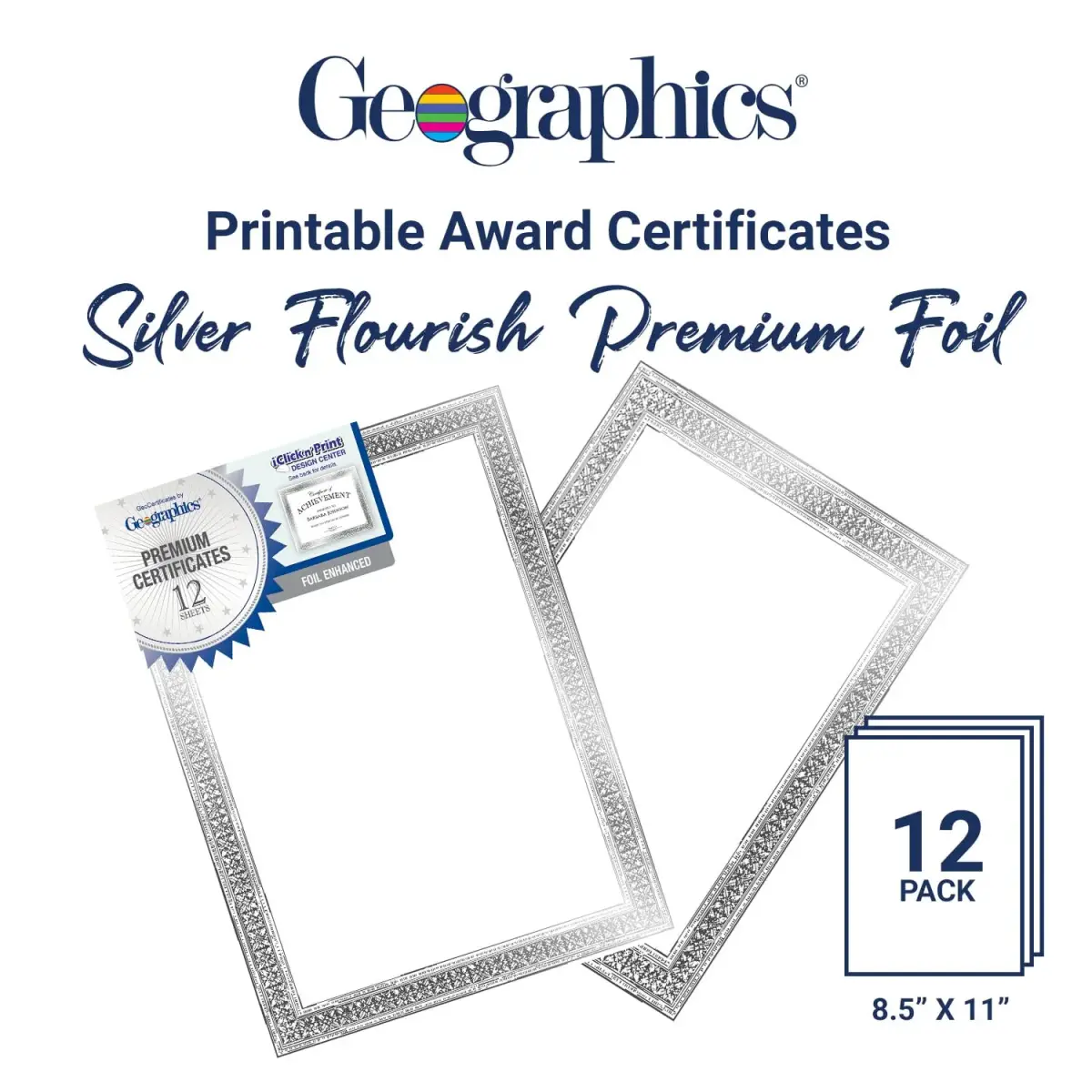 Geographics Award Certificate Paper - Silver Foil Flourish Border 12 Sheets (8.5 x 11 in) - view 2