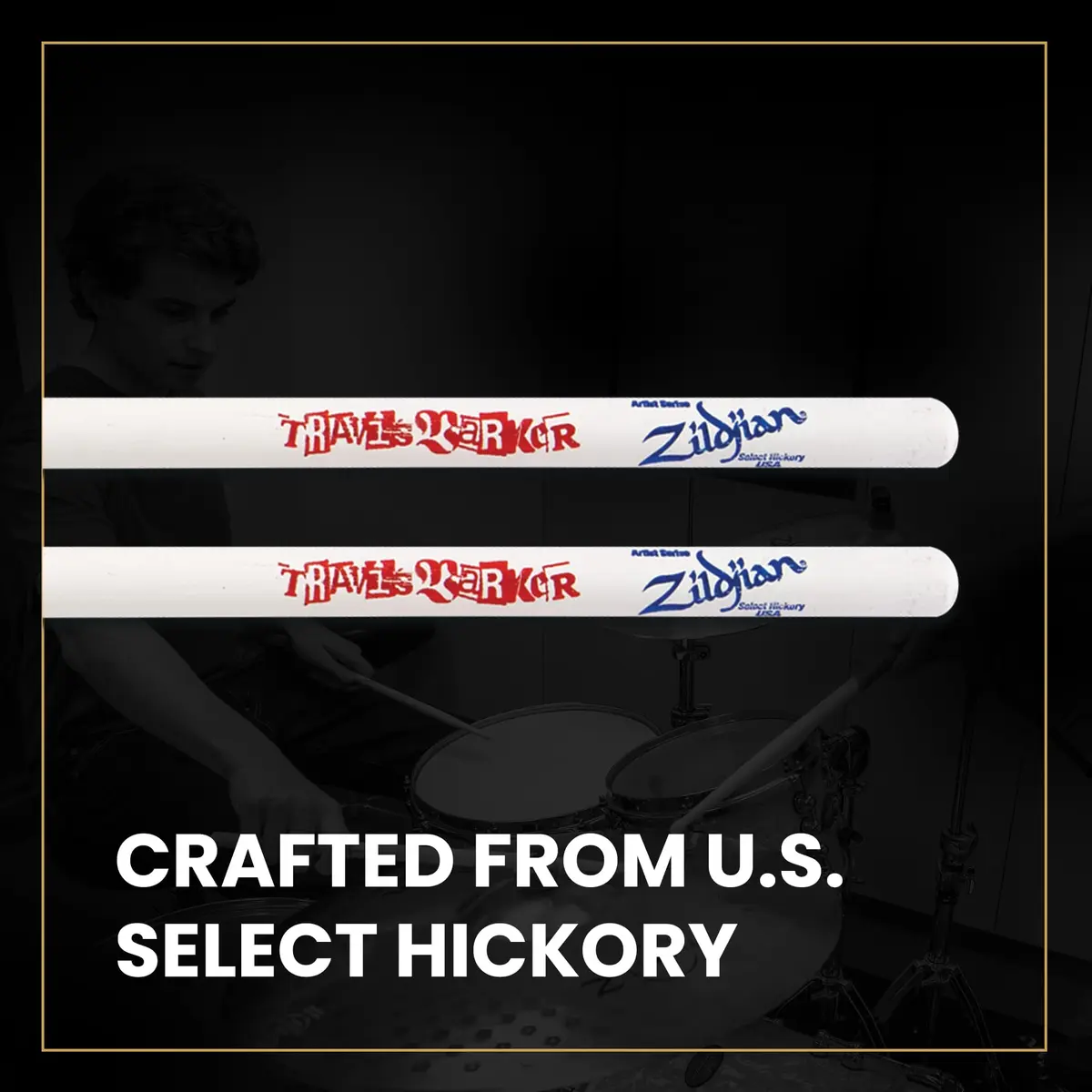 Zildjian Travis Barker Artist Series Drumsticks | Hickory Wood, Round Tip, White Finish - view 7