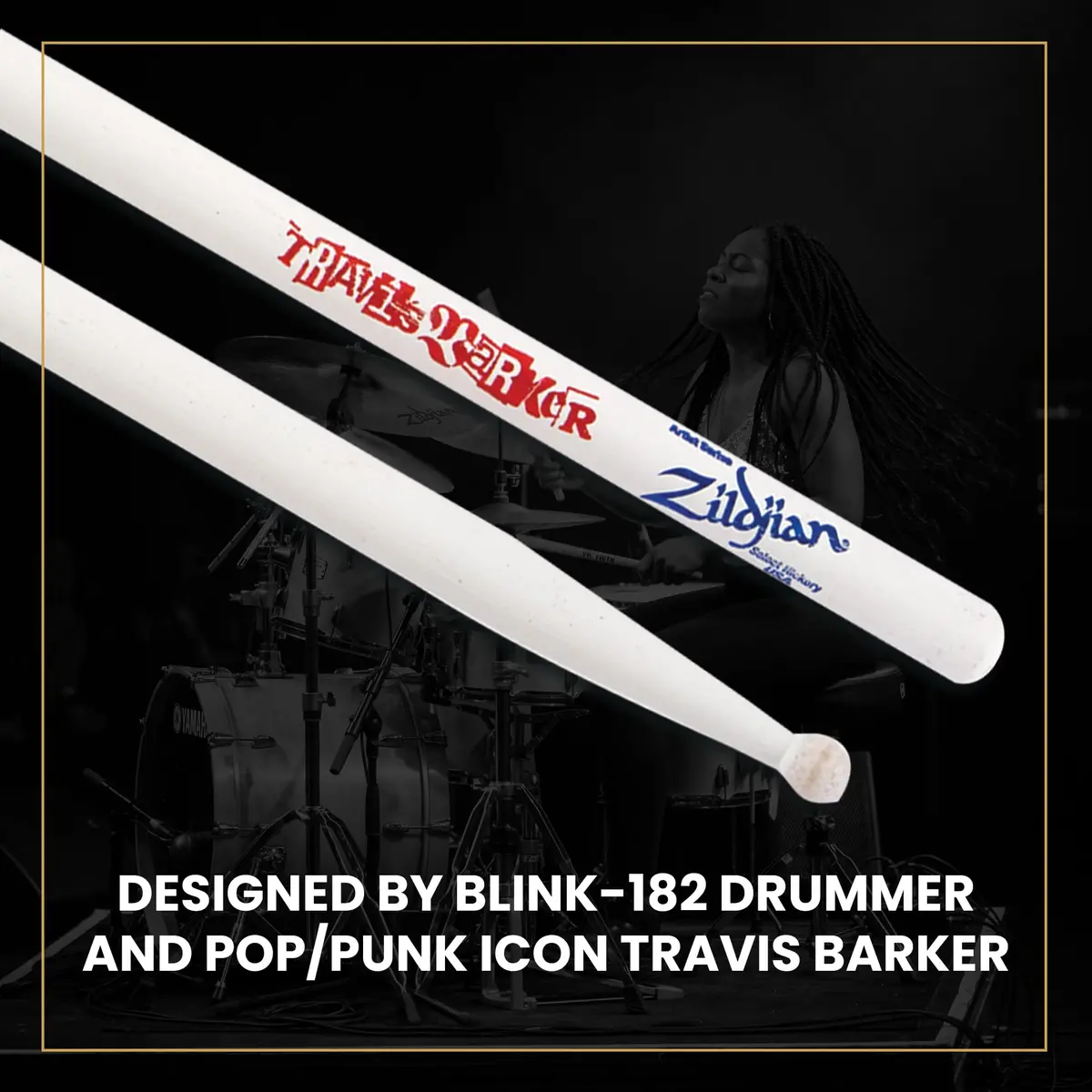 Zildjian Travis Barker Artist Series Drumsticks | Hickory Wood, Round Tip, White Finish - view 8