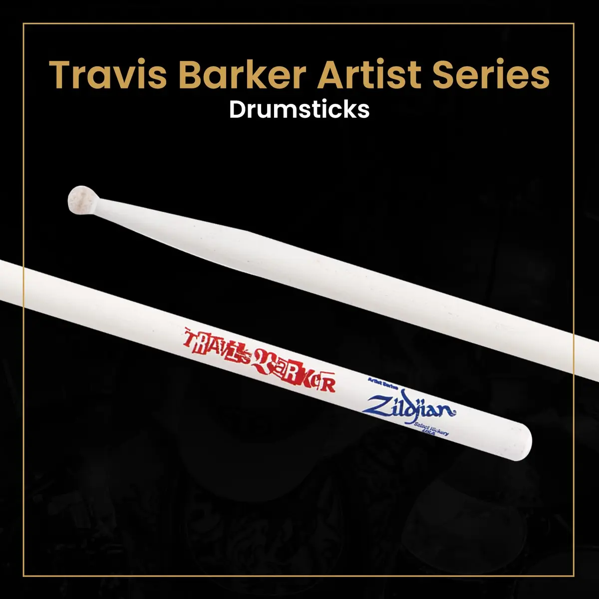 Zildjian Travis Barker Artist Series Drumsticks | Hickory Wood, Round Tip, White Finish - view 2