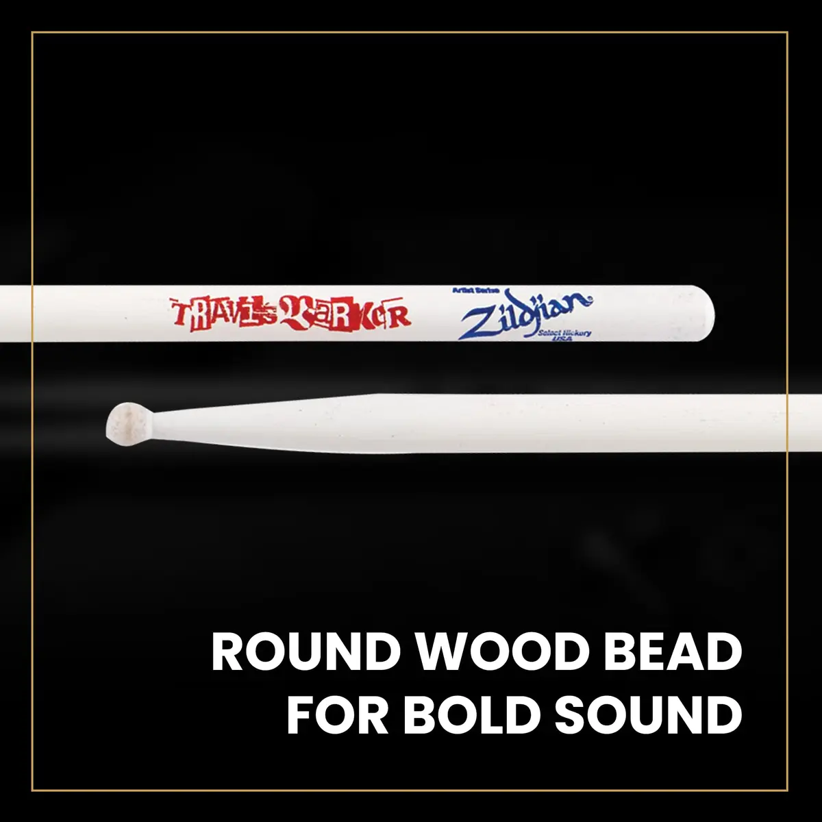 Zildjian Travis Barker Artist Series Drumsticks | Hickory Wood, Round Tip, White Finish - view 4