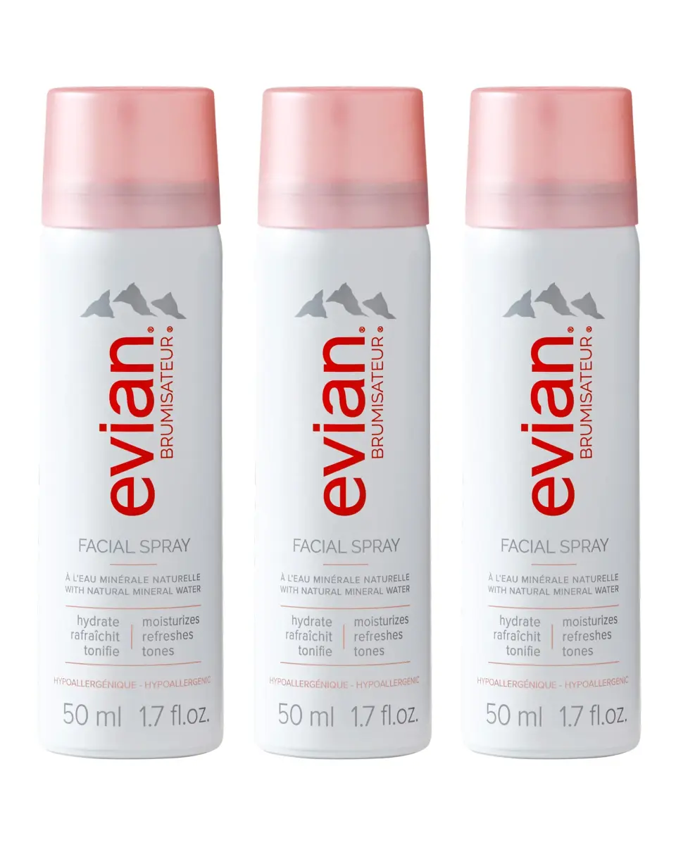 BRUMISATEUR Evian Facial Spray Travel Trio 150ml (5.1 Fl Oz) | Hydrating Mineral Water Mist for Face & Skin - main product image