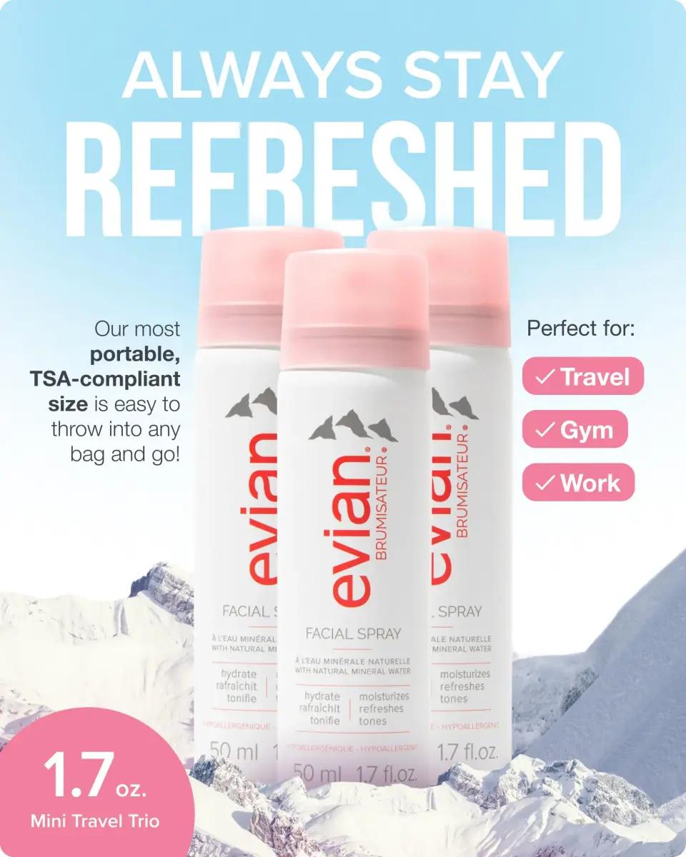 BRUMISATEUR Evian Facial Spray Travel Trio 150ml (5.1 Fl Oz) | Hydrating Mineral Water Mist for Face & Skin - view 2