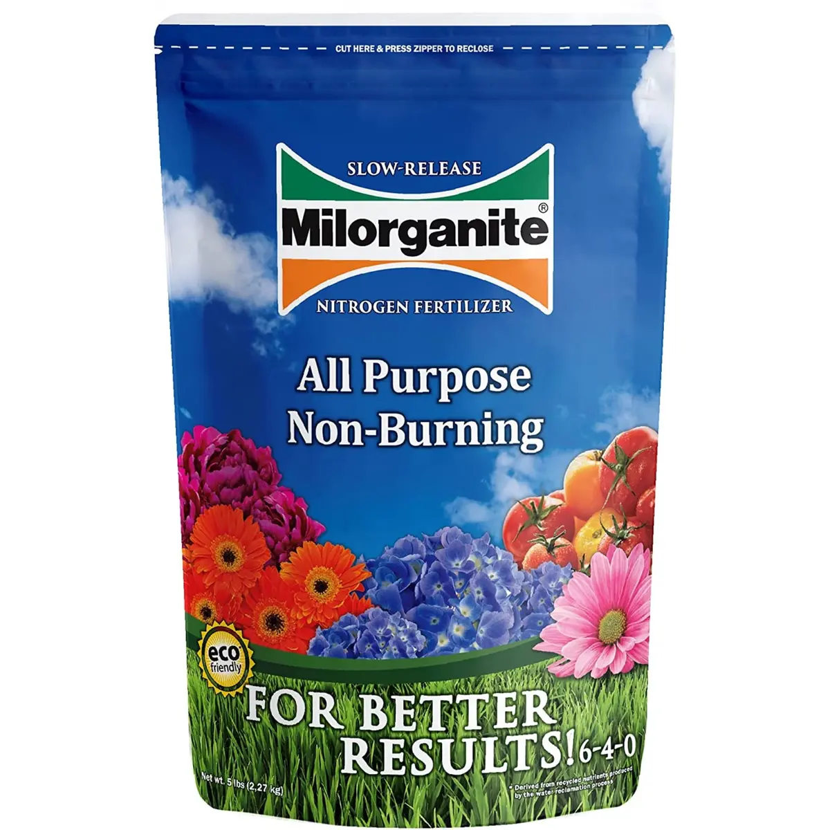 Milorganite All-Purpose Eco-Friendly Slow-Release Nitrogen 6-4-0 Fertilizer, 5 Pound Bag | Organic Lawn & Garden Feed - main product image