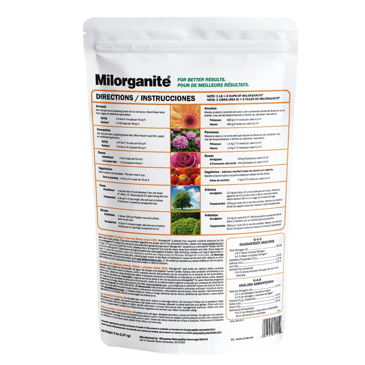 Milorganite All-Purpose Eco-Friendly Slow-Release Nitrogen 6-4-0 Fertilizer, 5 Pound Bag | Organic Lawn & Garden Feed - view 3