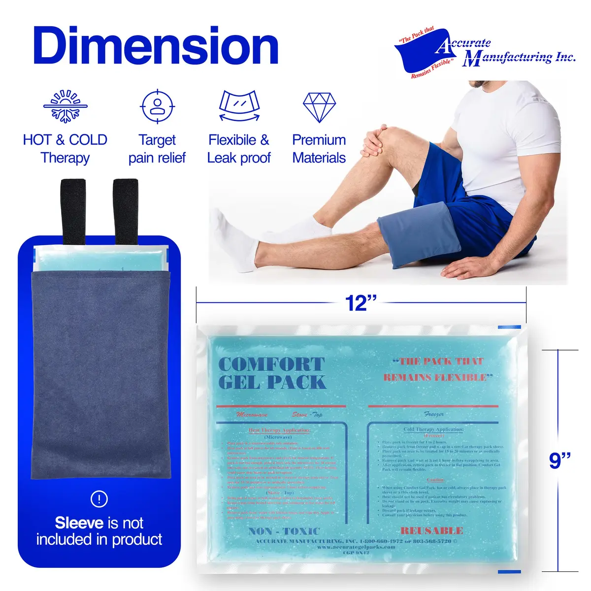 Accurate Manufacturing Blue Gel Pack 9" x 12" | Versatile Hot & Cold Pain Relief (70-120 chars) - view 8