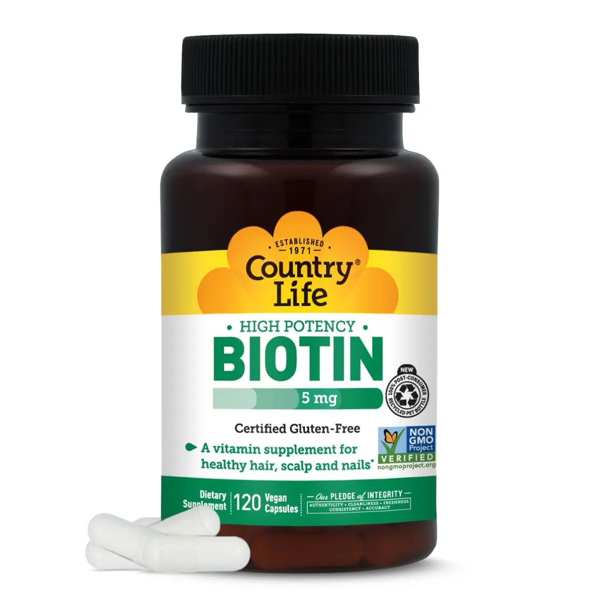 Country Life Biotin 5 mg Vegan Capsules | Supports Hair & Nails, Gluten-Free, Non-GMO - main product image