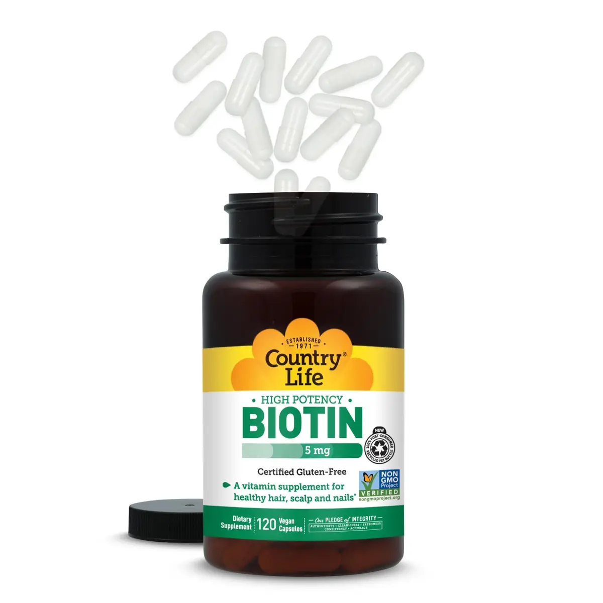 Country Life Biotin 5 mg Vegan Capsules | Supports Hair & Nails, Gluten-Free, Non-GMO - view 7