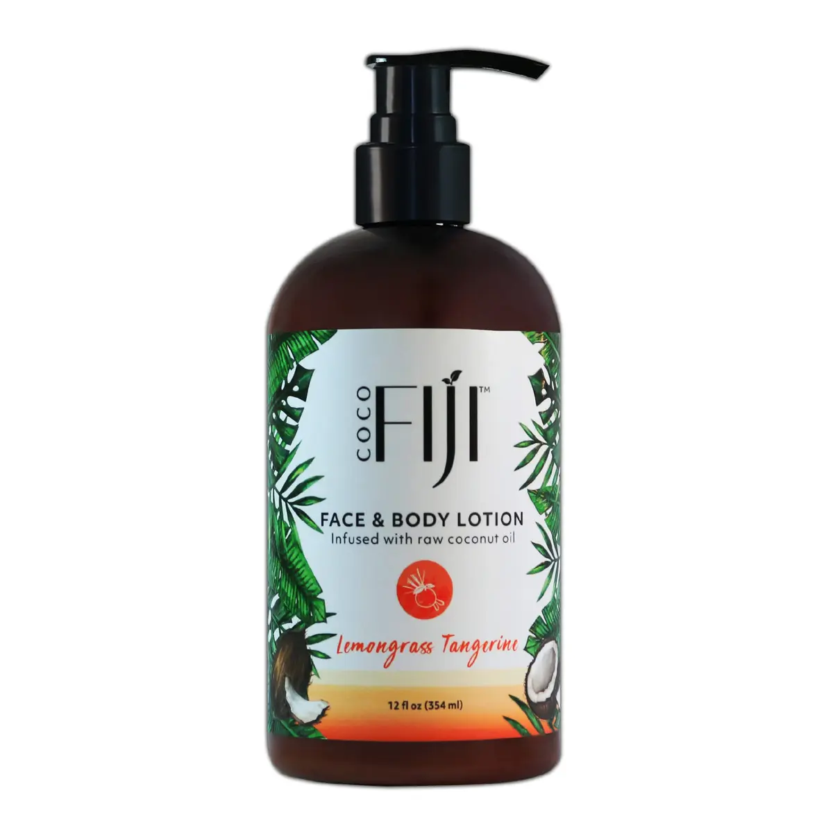 Coco Fiji Face & Body Lotion Infused With Coconut Oil | Lotion for Dry Skin | Moisturizer Face Cream & Massage Lotion for Women & Men | Lemongrass Tangerine 12 oz, Pack of 1 - main product image