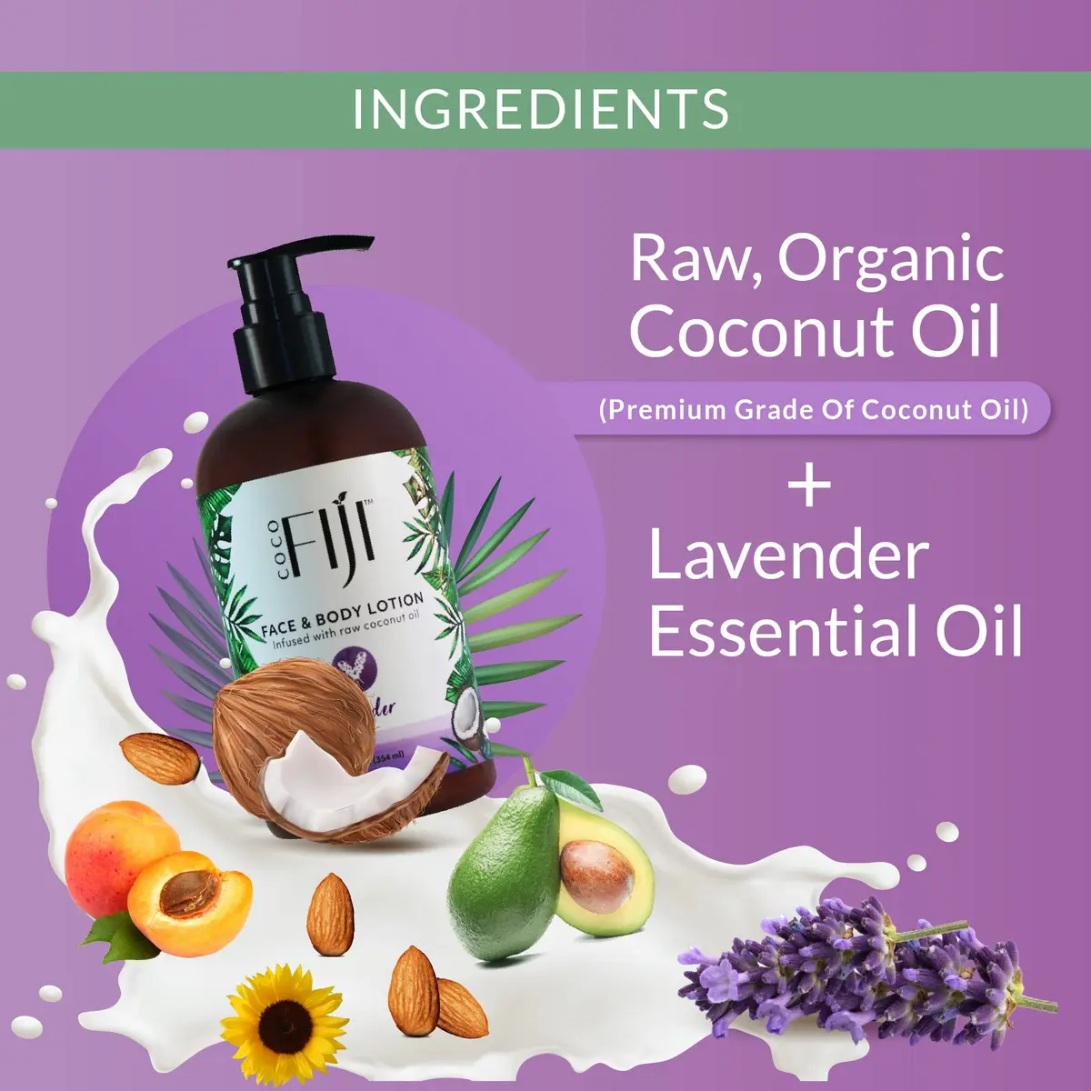 Organic Fiji Coconut Oil Infused Face & Body Lotion 12 oz | Deep Moisturizer for Sensitive Skin - view 6