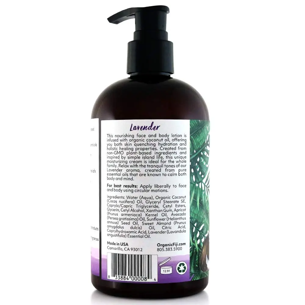 Organic Fiji Coconut Oil Infused Face & Body Lotion 12 oz | Deep Moisturizer for Sensitive Skin - view 2