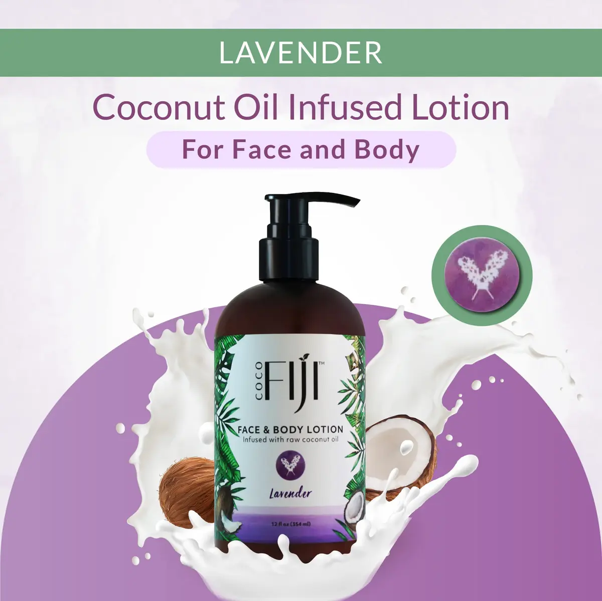 Organic Fiji Coconut Oil Infused Face & Body Lotion 12 oz | Deep Moisturizer for Sensitive Skin - view 4