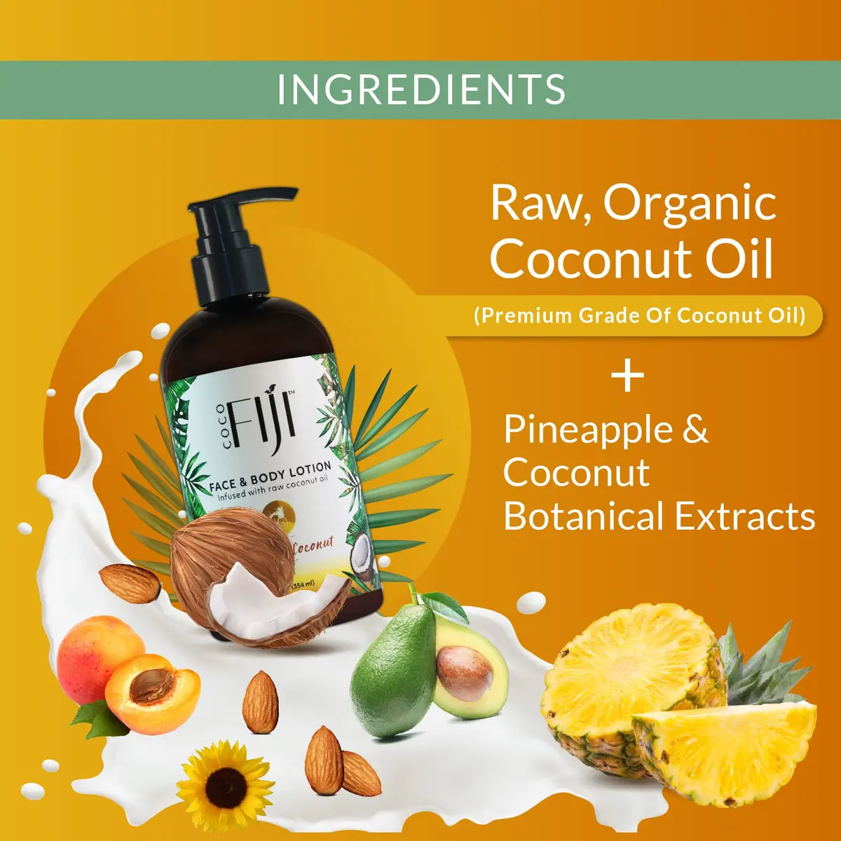 Organic Fiji Coconut Face & Body Lotion 12 oz | Deep Moisturizer for Dry & Sensitive Skin - view 5