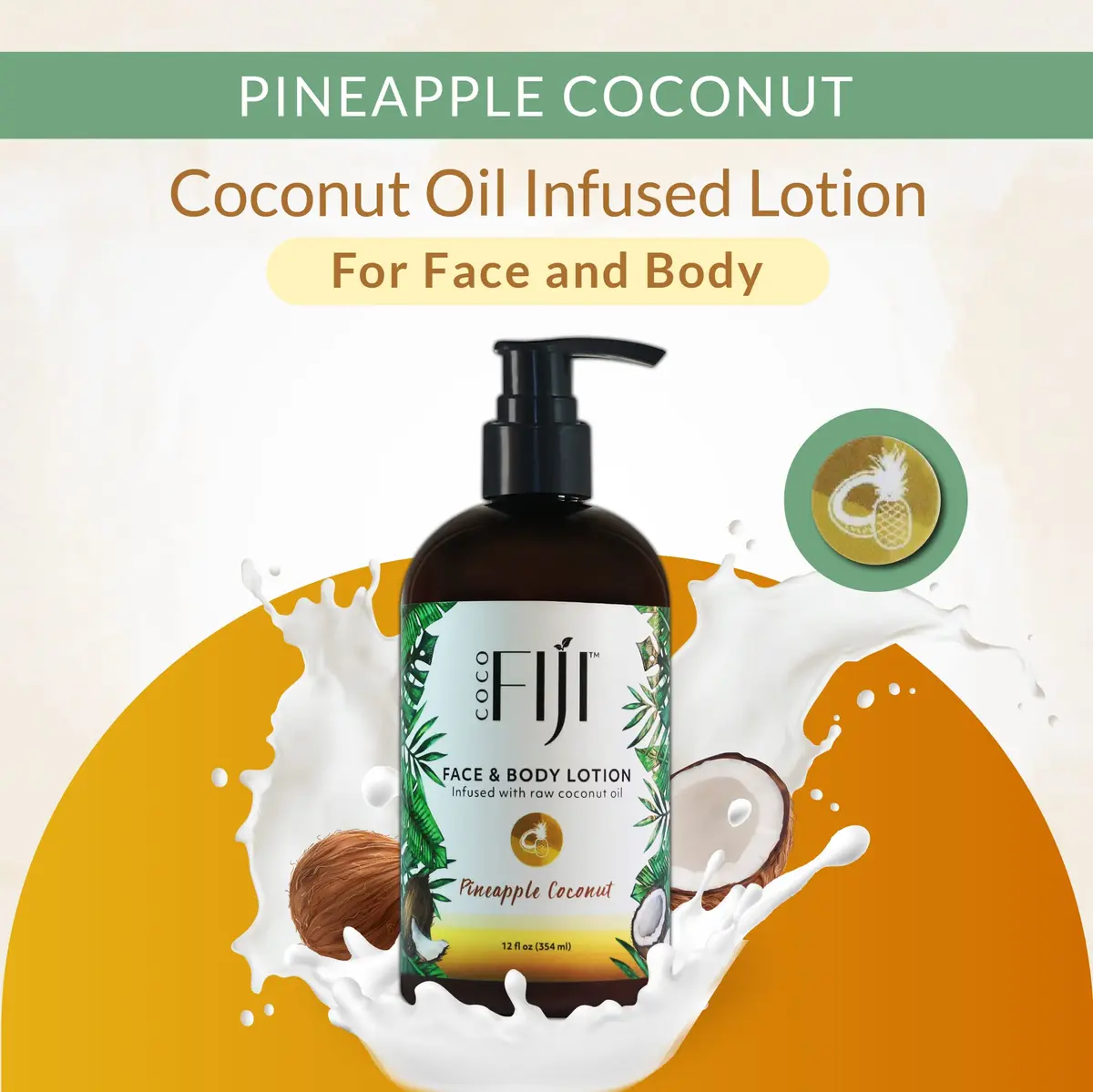 Organic Fiji Coconut Face & Body Lotion 12 oz | Deep Moisturizer for Dry & Sensitive Skin - view 3