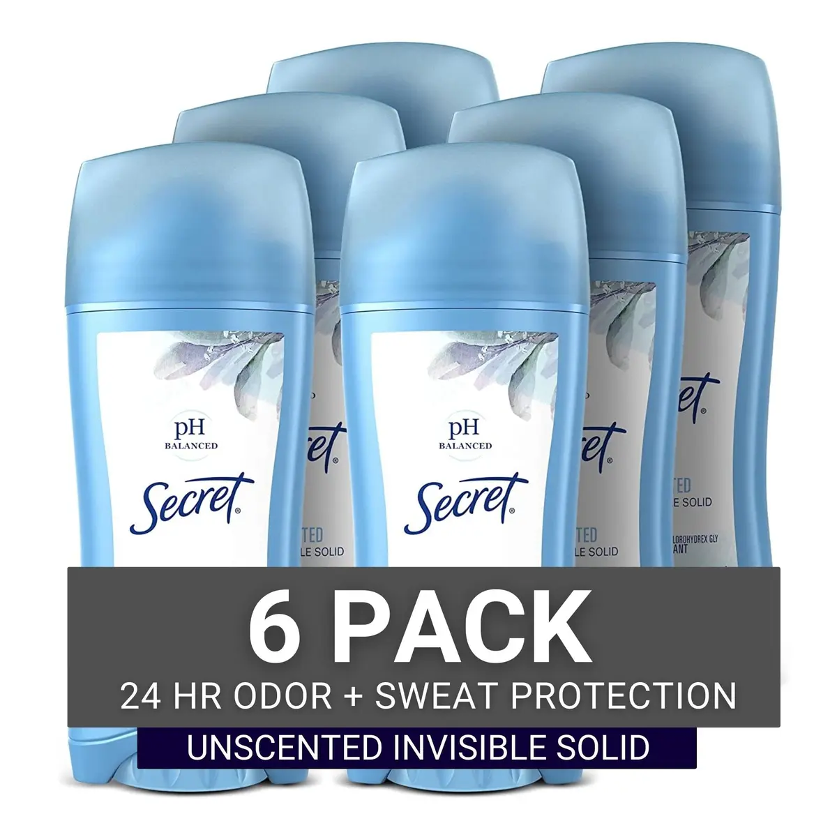 Secret Antiperspirant and Deodorant Women, Unscented, 2.6 Oz (Pack of 6) | 24-Hour Sweat & Odor Protection - main product image