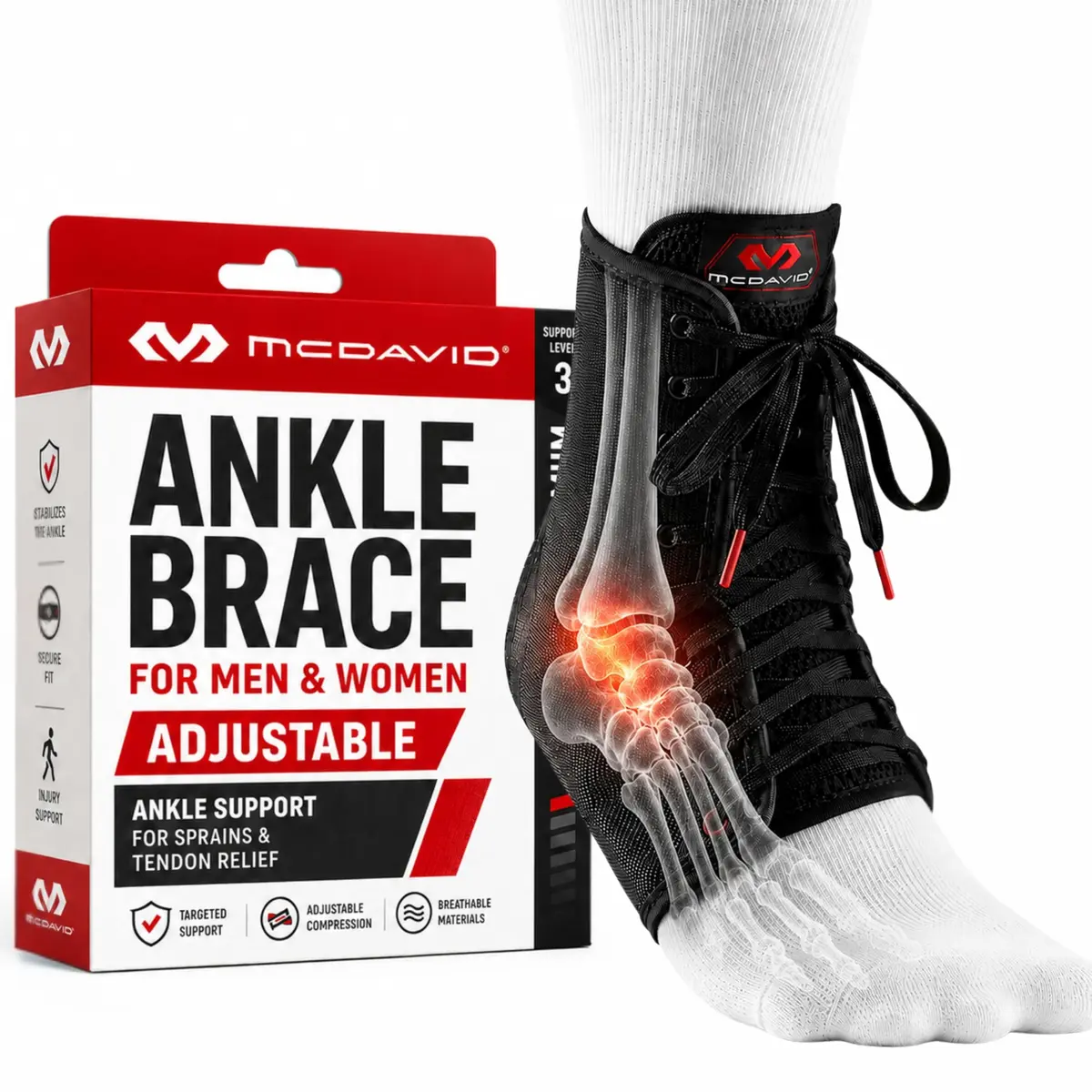 McDavid Adjustable Ankle Brace for Women Men | Support & Recovery, Breathable, Durable, Lace Up, Fits Left or Right - main product image