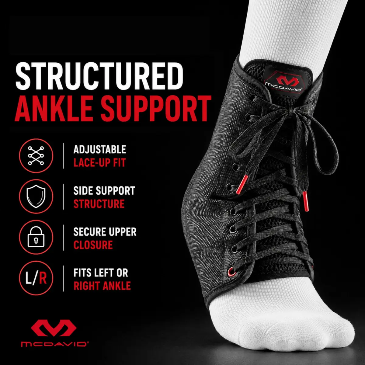 McDavid Adjustable Ankle Brace for Women Men | Support & Recovery, Breathable, Durable, Lace Up, Fits Left or Right - view 5