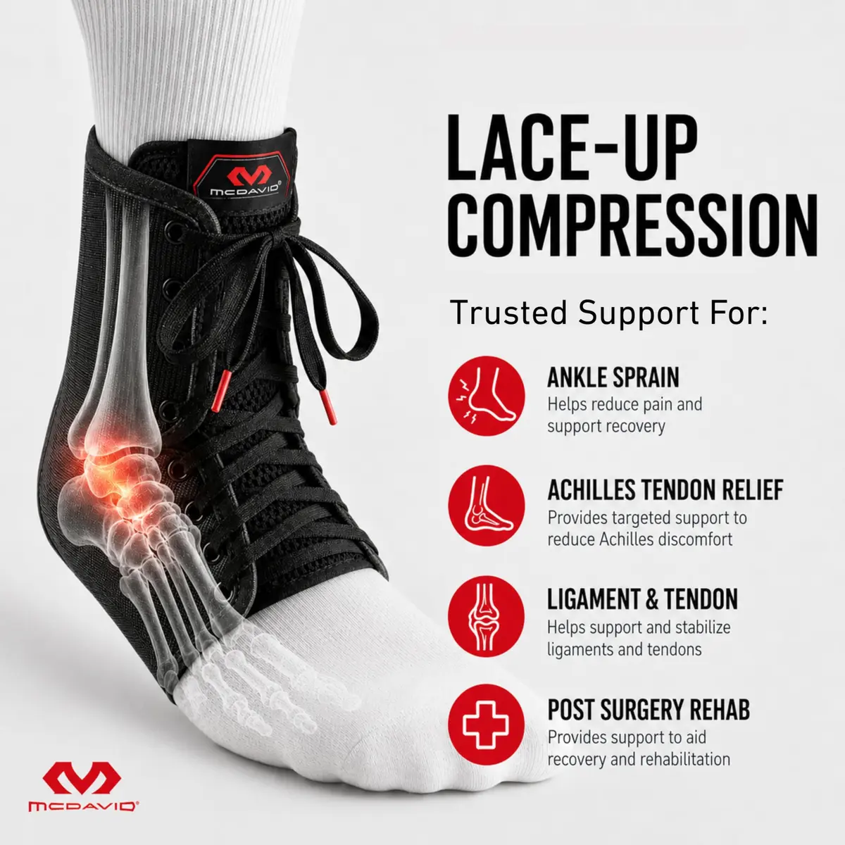 McDavid Adjustable Ankle Brace for Women Men | Support & Recovery, Breathable, Durable, Lace Up, Fits Left or Right - view 2