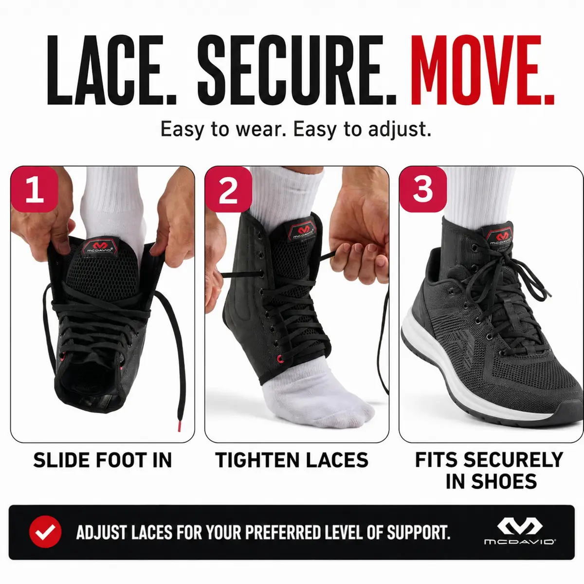 McDavid Adjustable Ankle Brace for Women Men | Support & Recovery, Breathable, Durable, Lace Up, Fits Left or Right - view 3