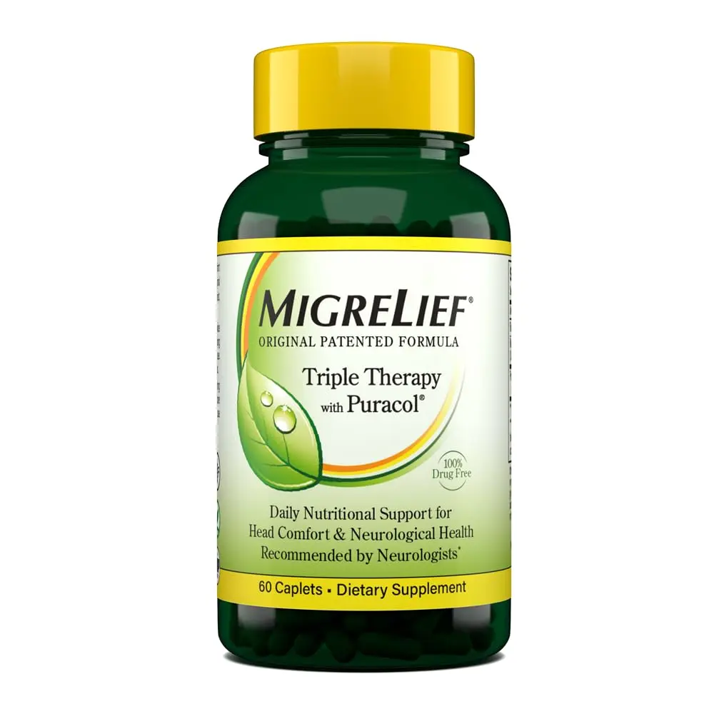 MigreLief Original Triple Therapy with Puracol 60 Caplets | Nutritional Support for Migraine Relief - main product image