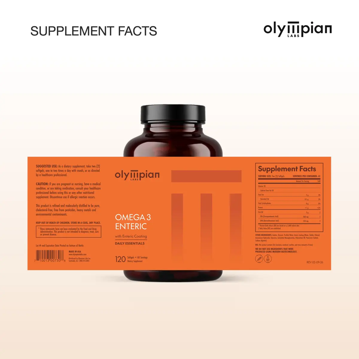 Olympian Labs Enteric Coated Omega 3 Fish Oils 120 Softgels | 2000mg per serving for Heart & Joint Support - view 7