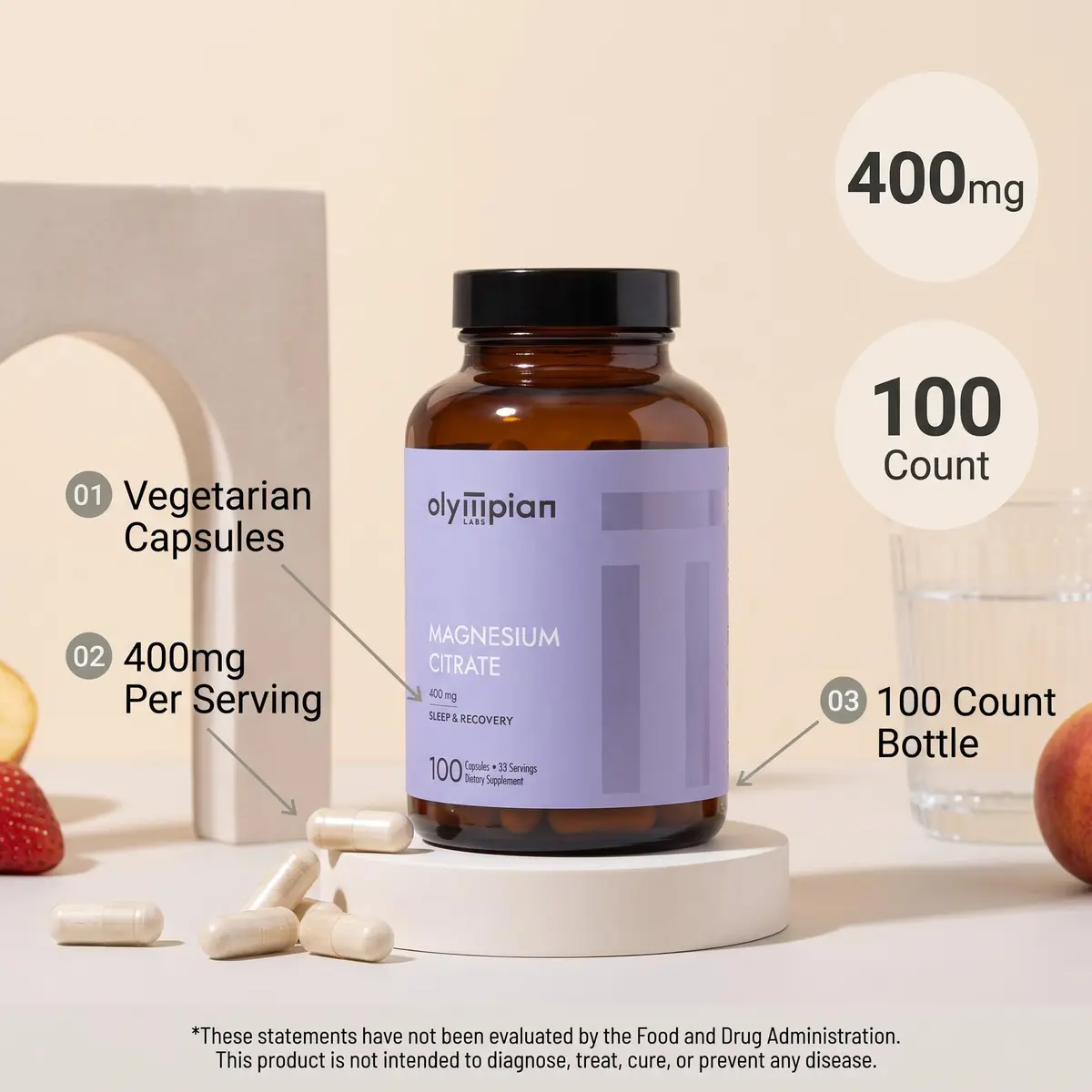 Olympian Labs Magnesium Citrate 400mg | Support Nervous System, Muscles & Bones, 100 Capsules - view 6