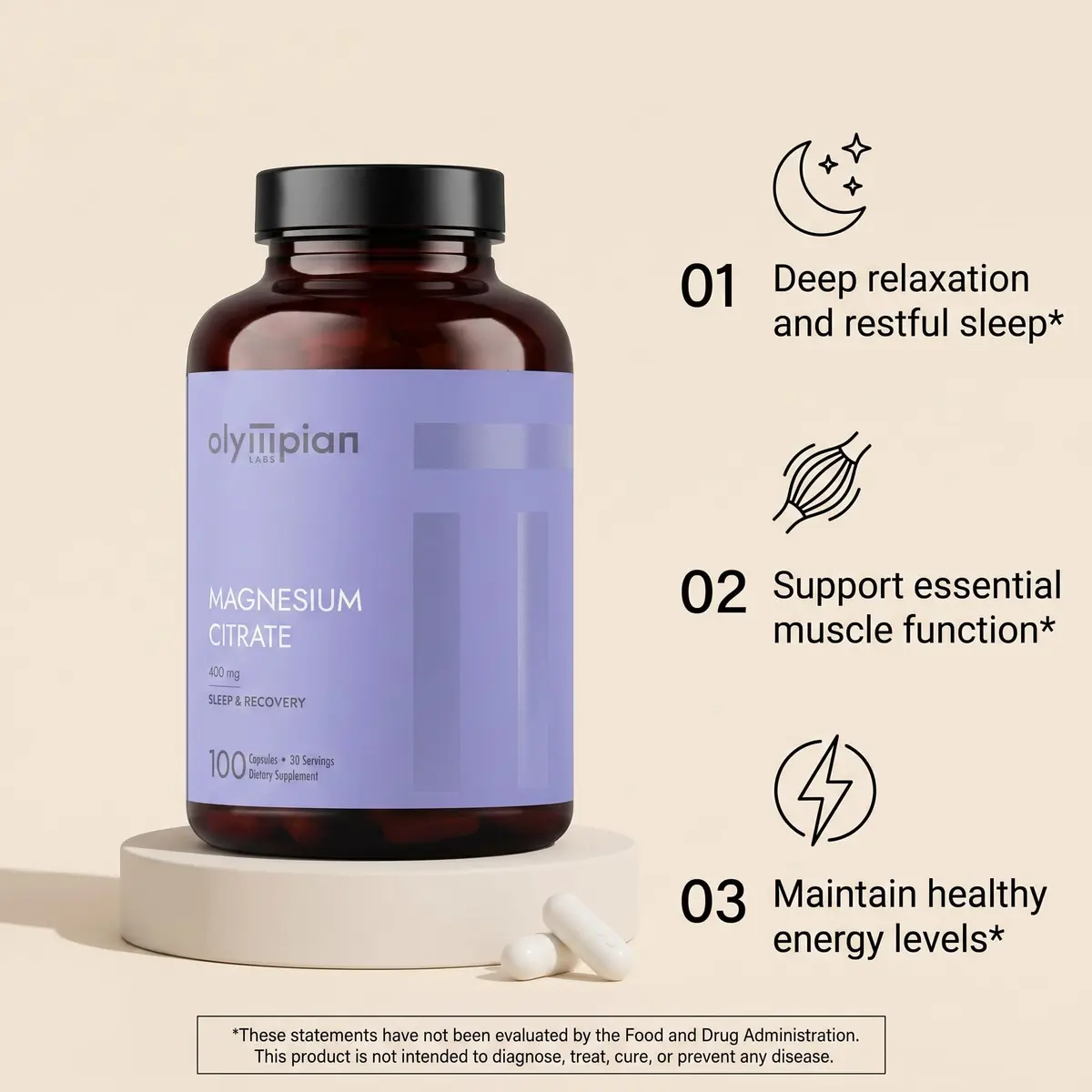 Olympian Labs Magnesium Citrate 400mg | Support Nervous System, Muscles & Bones, 100 Capsules - view 4